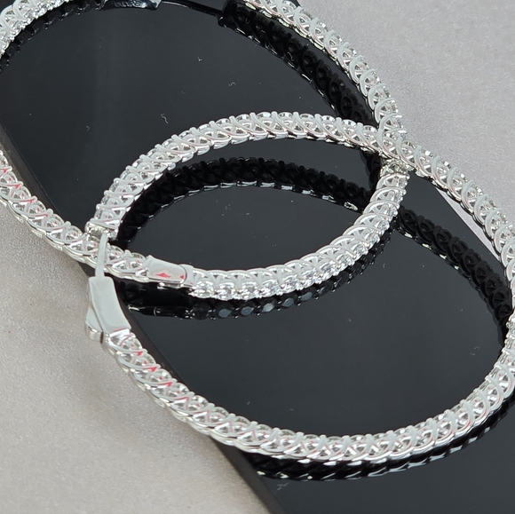 925 Sterling Silver Large Hoop Earrings 4.5cm with Genuine Moissanite Gemstone - Picture 10 of 15